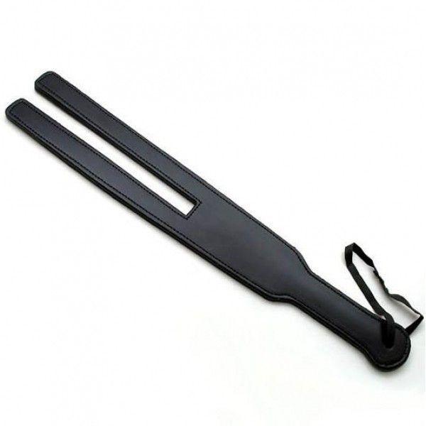 Вузька, довга, чорна шкіряна шлепалка БДСМ сктек, фото 1