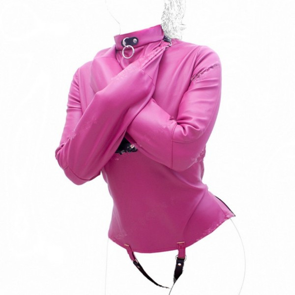 Гамівна сорочка з штучної шкіри з жорсткою фіксацією рук до тіла рожевого кольору для жінок, фото 1