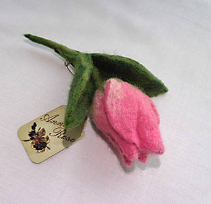 Повстяна брошка квітка ручної роботи "Рожевий тюльпан"