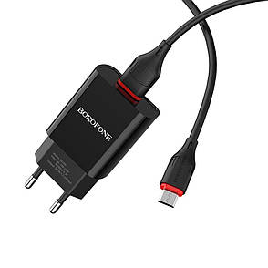 Сетевое зарядное устройство Borofone BA20A 1 USB 2.1A Micro-USB черное, фото 2