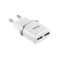 Сетевое зарядное устройство Hoco C12 2 USB 2.4A Lightning белое, фото 2