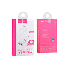Сетевое зарядное устройство Hoco C12 2 USB 2.4A Lightning белое, фото 3