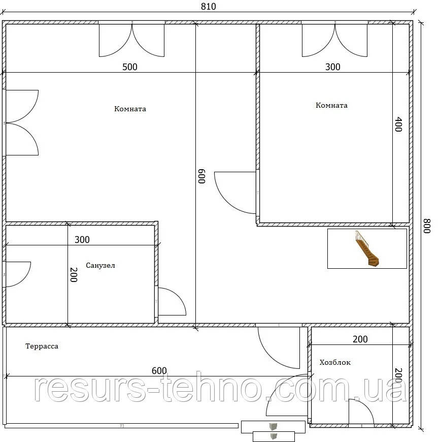 Проект дачного дому 8 м х 8 м із мансардою й терасою