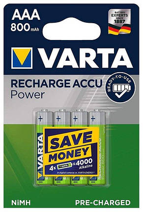 Аккумулятор Varta R2U (56703), AAA/(HR03), 800mAh, LSD Ni-MH, блистер 4шт, фото 1