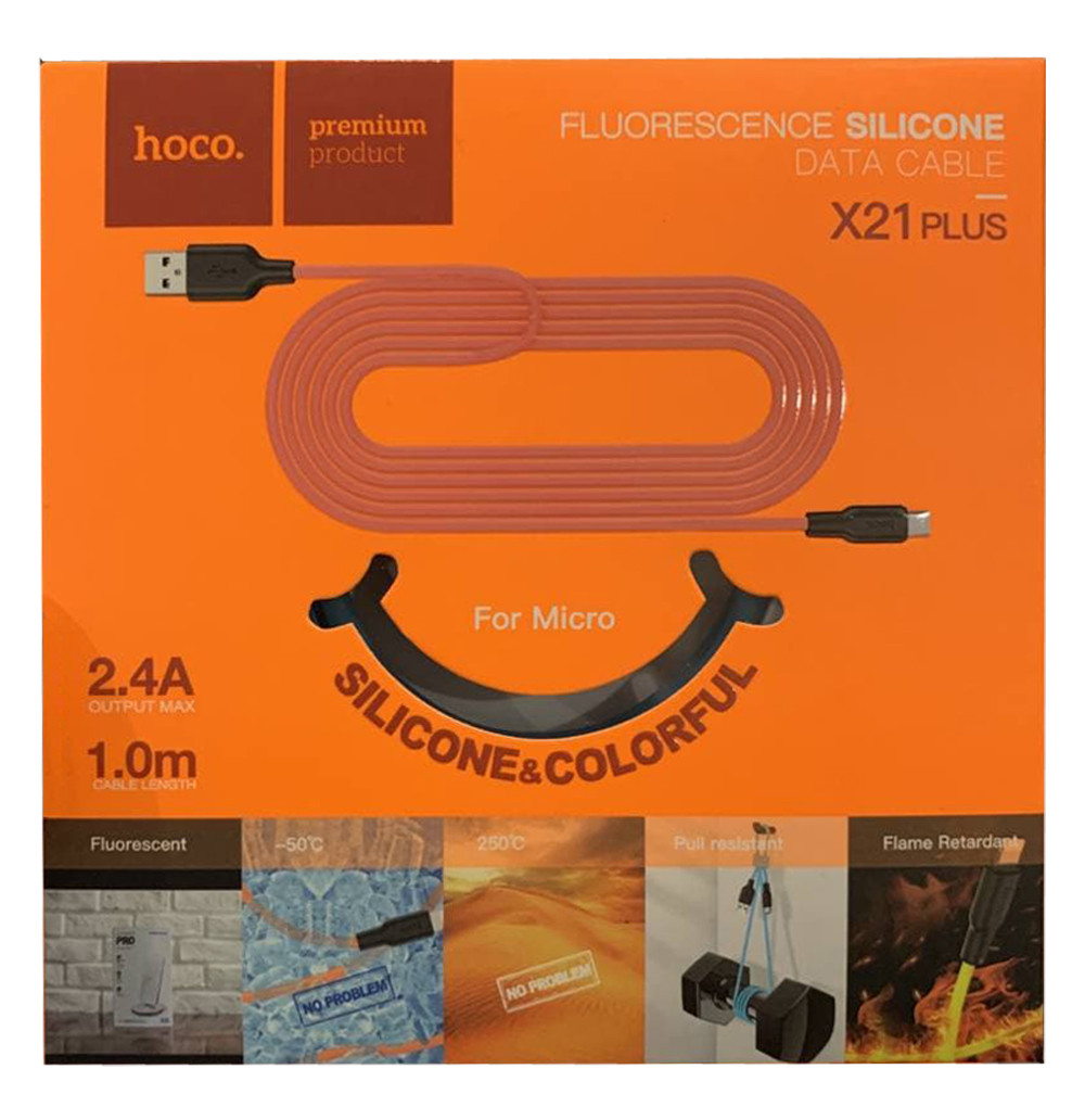 Usb кабель (шнур) Hoco X21 Plus Fluorescent micro (1m) Синій