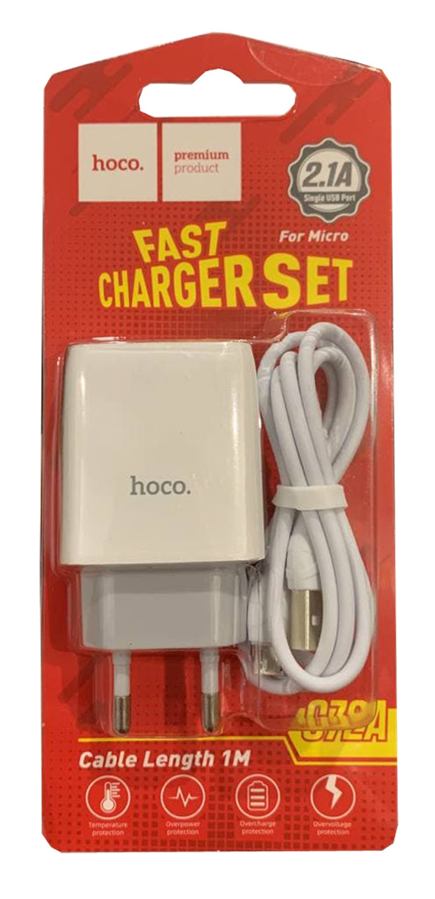 Мережевий зарядний пристрій (СЗУ) USB Hoco C72A Glorious USB (2.1 A) + micro Білий