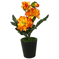 Цветы искусственные в вазоне, пионы оранжевые в горшке, высота 30см