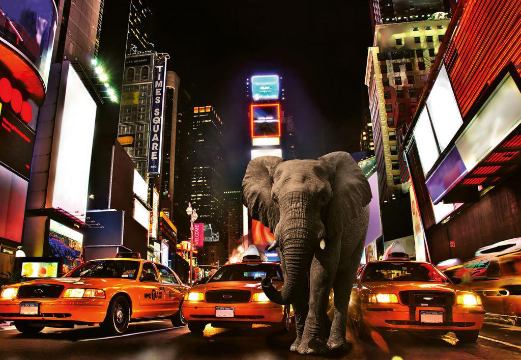 Фотошпалери флізелінові 3D місто 368х254 см Wizard+Genius Слон в Нью-Йорку (5178WG) Найкраща якість, фото 1