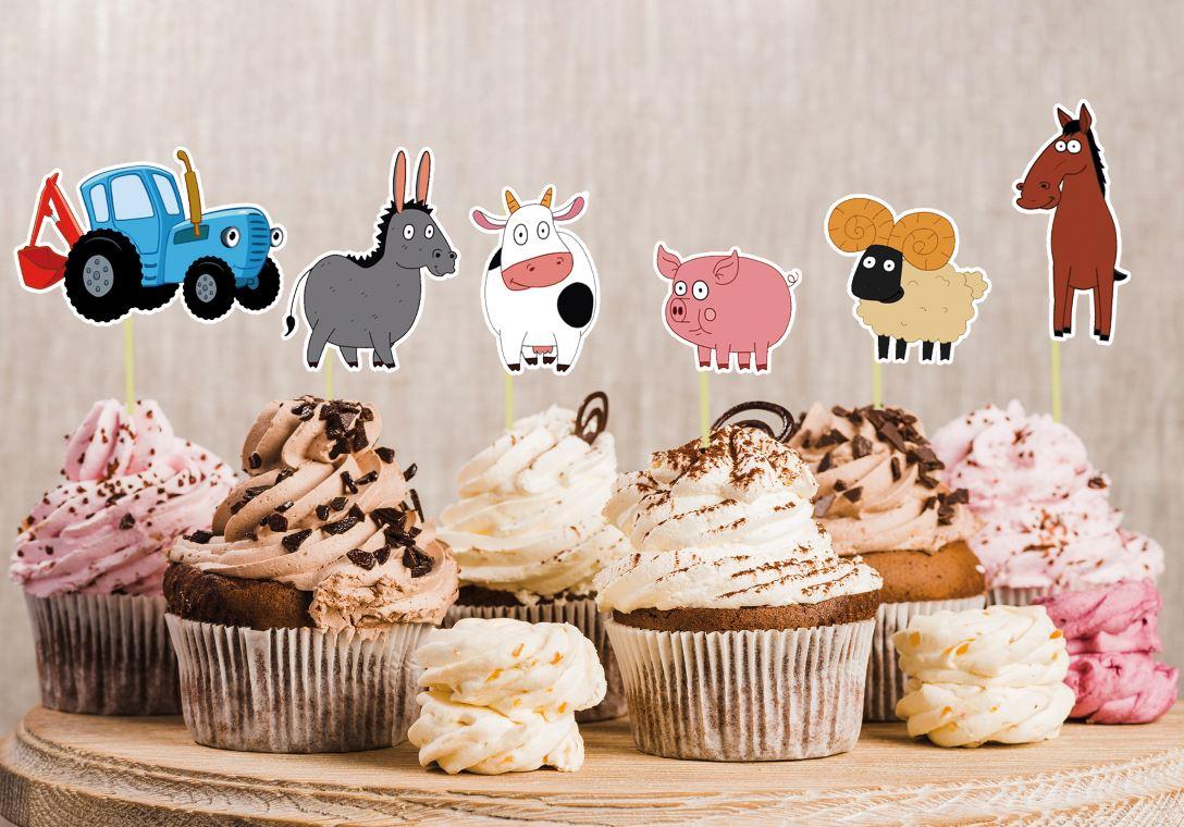 Набір середні топпери в кекси "Синій трактор / Синій трактор" (6 см) вирубування (6шт./уп.)(Картон)