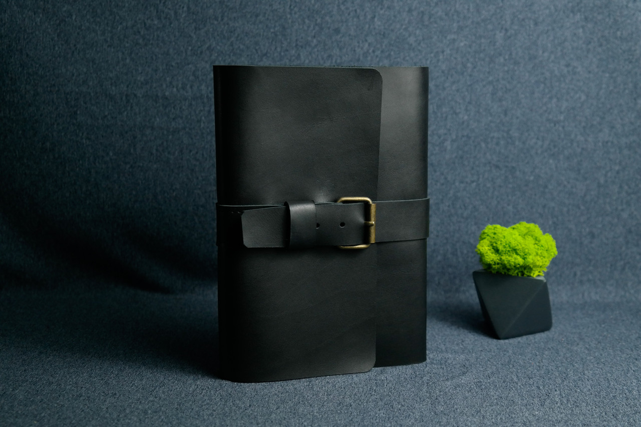 Обкладинка для блокноту А5 Дизайн №3 з натуральної шкіри колір Чорний