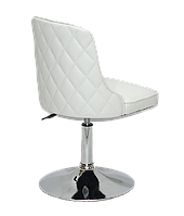 Барное белое кресло на круглом хромированном блине с ромбовидной спинкой, стильное и практичное Adam CH-Base