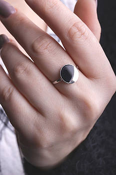 Срібне родоване кільце із золотом і оніксом, "Новолуння".