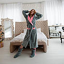 Жіночий рожевий махровий халат з вушками + махрові чобітки, фото 10