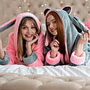 Жіночий рожевий махровий халат з вушками + махрові чобітки, фото 7