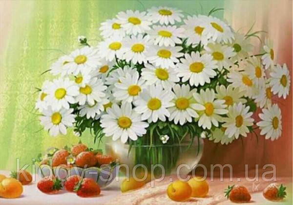 Алмазна вишивка. Картина на підрамнику "Білі ромашки" , розмір 40х50, фото 1