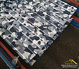 Профнастил під сірий камуфляж для обшивки будівельних побутівок, метал для забору забарвлення під камуфляж, фото 2