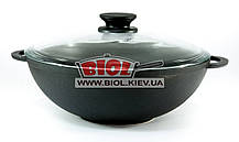 Чавунна сковорода ВОК (WOK) 26 см 3 л зі скляною кришкою БІОЛ 0526С. Чавунний посуд