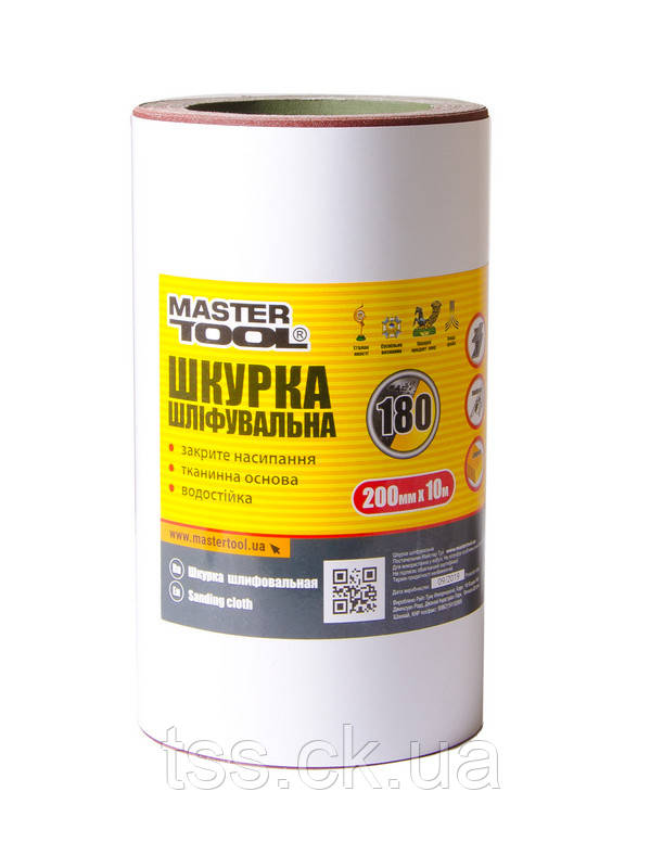 Шкірка шліфувальна MASTERTOOL на тканинній основі Р180 200 мм 10 м 08-2818