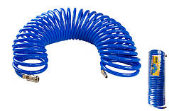 Шланг пневматичний спіральний MASTERTOOL PU 15 атм 8х12 мм 15 м зі швидкознімними з'єднаннями 81-8472