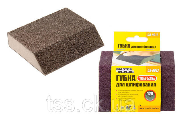 Губка для шліфування MASTERTOOL ТРАПЕЦІЯ Р120 110х90х25 мм 08-0612, фото 1