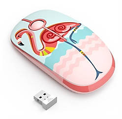 Мишка безпровідна Рожева Фламінго. Безшумна мишка USB для ноутбука/ПК на батарейці