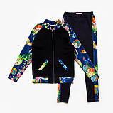 Лосини трикотажні з квітковим принтом сині для дівчинки, SmileTime Flora, фото 3