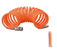 Шланг пневматичний спіральний MASTERTOOL PE 15 атм 5,5х8 мм 20 м зі швидкознімними з'єднаннями 81-8497