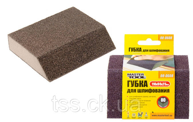 Губка для шліфування MASTERTOOL ТРАПЕЦІЯ Р80 110х90х25 мм 08-0608, фото 1