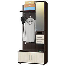 Пріхожа цільна з ламінованої ДСП Рів'єра 90 х 38 х 200 Еверест з дзеркалом Венге темний + Дуб молочний