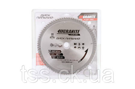 Диск пиляльний GRANITE для дерева з твердосплавними напайками 250х32х80Т адаптер 32-30/32-25.4 6000 об/хв, фото 3