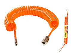 Шланг пневматичний спіральний MASTERTOOL PE 15 атм 5,5х8 мм 5 м зі швидкознімними з'єднаннями 81-8494