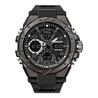Мужские наручные часы черные с подсветка Sanda 6008, Наручные стрелочные часы с будильником для мужчины
