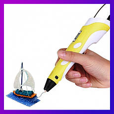 3D-ручка з LCD-дисплеєм і набором екопластику для 3Д-малювання в повітрі Pen 2 для дітей Жовтий BF, фото 3