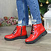Черевики жіночі червоні лакові на товстій підошві, фото 4