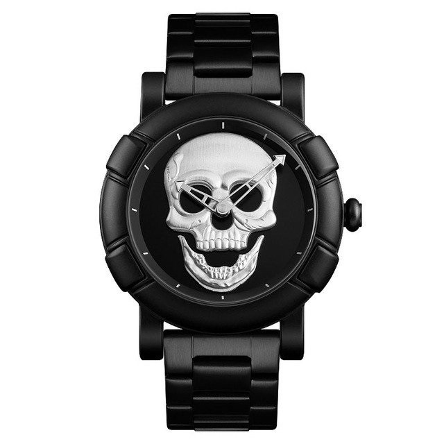 Skmei 9178 skull чорні зі сріблястим чоловічий годинник