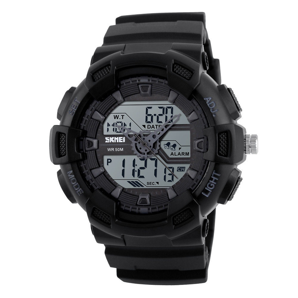 Skmei 1189 чорні з білим дисплеєм чоловічі спортивні годинник