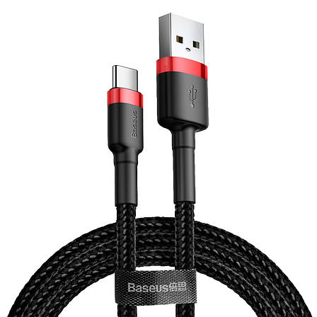 Кабель для зарядки телефона/ смартфона Baseus Cafule USB-Type-C 3А 1м Чорний/ Червоний (CATKLF-B91), фото 1