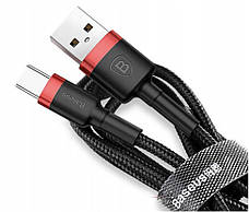 Кабель для зарядки телефона/ смартфона Baseus Cafule USB-Type-C 3А 1м Чорний/ Червоний (CATKLF-B91), фото 3
