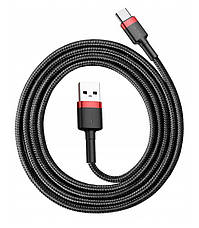 Кабель для зарядки телефона/ смартфона Baseus Cafule USB-Type-C 3А 1м Чорний/ Червоний (CATKLF-B91), фото 4