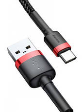 Кабель для зарядки телефона/ смартфона Baseus Cafule USB-Type-C 3А 1м Чорний/ Червоний (CATKLF-B91), фото 6