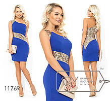 Ошатне красиве вечірнє коротке плаття на плече зі вставками з паєток (р.42-48). Арт-2628/23