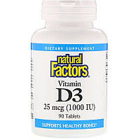 Natural Factors, Витамин D3, 25 мкг (1000 МЕ), 90 таблеток