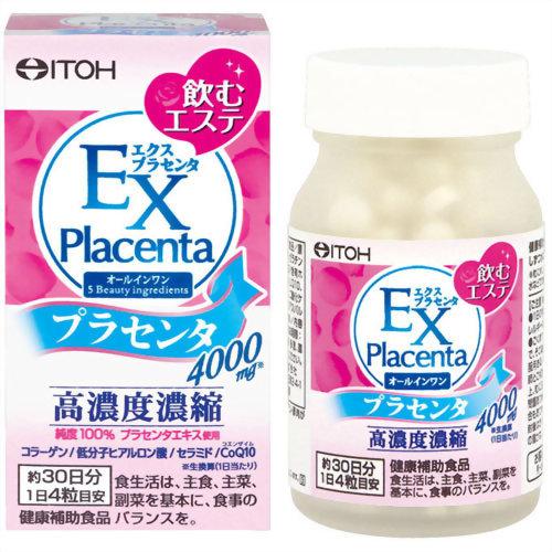ITOH EX Placenta powder, Плацента EX c Q10, колагеном, керамідами і гіалуроновою кислотою, 250 мг, 120 шт