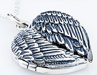 Срібний кулон, що відкривається підвіска Серце Крила ангела + ланцюжок