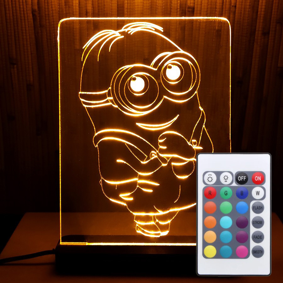 Cвітильник-нічник 3d з пультом 16 кольорів Міньйон (Minion) AVA-000045