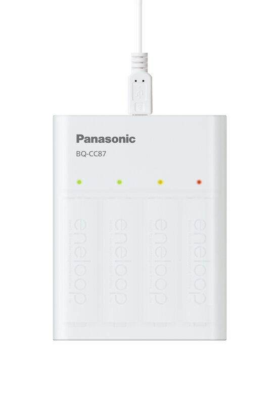 Зарядний пристрій Panasonic BQ-CC87USB+4xBK-3MCCE (K-KJ87MCC40USB), AA/AAA, Eneloop ready, LED-індикатор