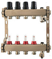 Коллектор для теплого пола на 12 контуров с расходомерами, краном Маевского и сливным клапаном Tervix