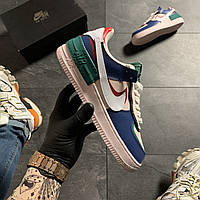 Женские кроссовки Nike Air Force 1 White Green Blue, женские кроссовки найк аир форс 1