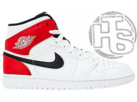Жіночі кросівки Air Jordan 1 Mid White Black Gym Red 640734-116, фото 1