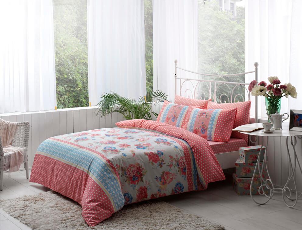 Двоспальний King Size комплект TAC Emma Pink Ранфорс